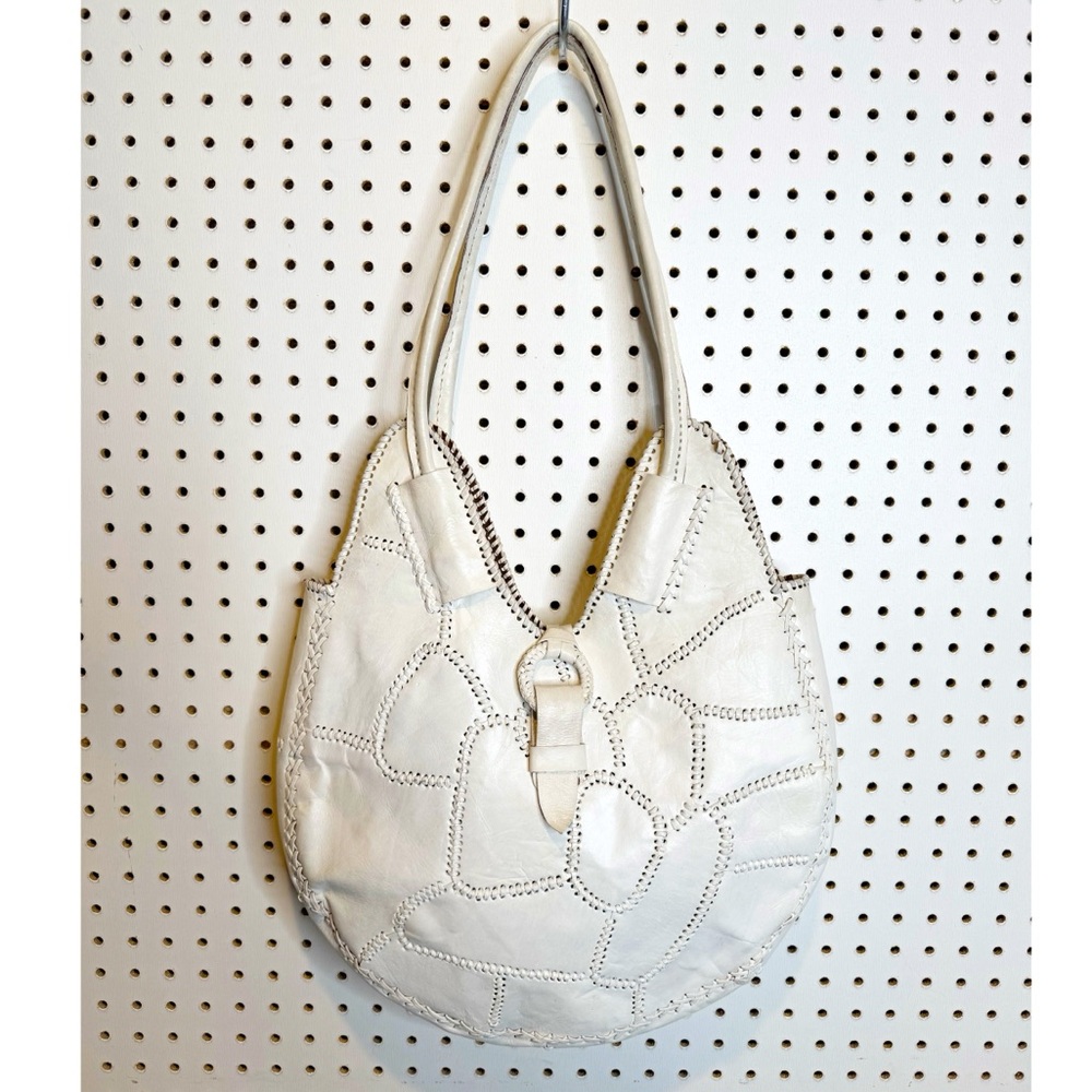 Vintage | White Boho Patchwork Leather Tote Bag‎